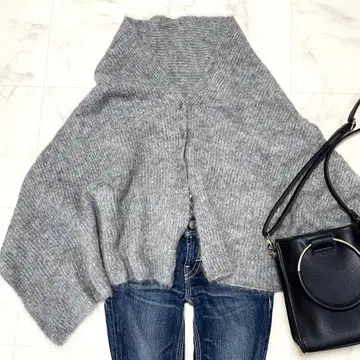 컨디션 최상 ICHI 이치앤티크스 알파카 샤기 판초 겉옷 그레이