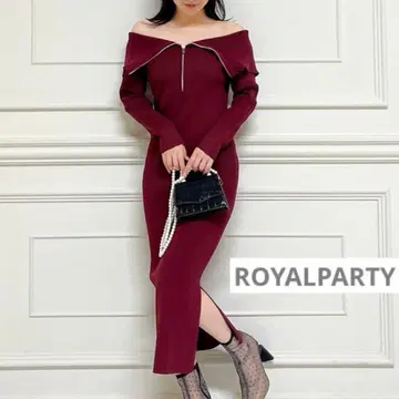 ROYALPARTY 빅 칼라 하프 ZIP 긴팔 타이트 원피스