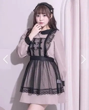 pium 피움 튤 에이프런 포함 둥근 카라 원피스 핑크 양산형