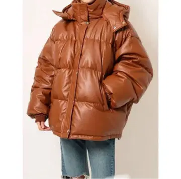 jouetie 에코 가죽 다운 브라운 자켓 블루종
