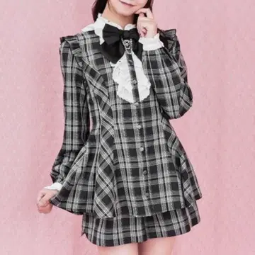 Secret Honey 액세서리 리본 긴팔 셋업 체크 시크릿허니