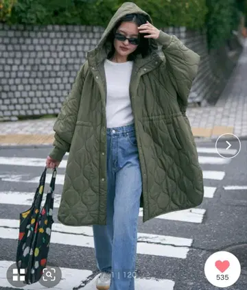 VENCEEXCHANGE 충전솜 퀼트 후드 부착 코트