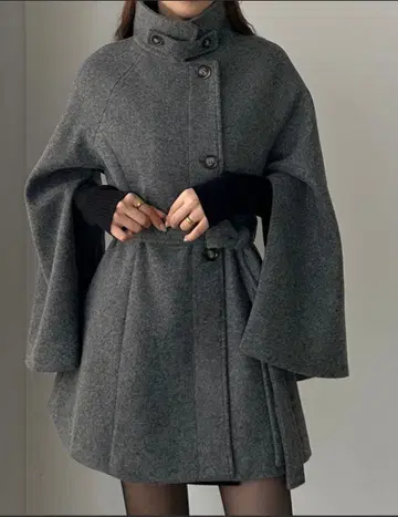 Louere 하이넥 미들 기장 코트 다크 그레이 M