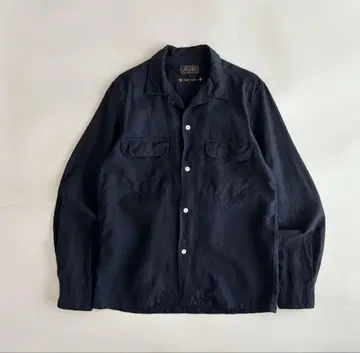 인기 BEAMS PLUS 린넨 긴팔 오픈 카라 셔츠 네이비 S 사이즈