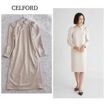 컨디션 최상 셀퍼드 카라 부착 코쿤 분또 원피스 퍼프 숄더 세레모니