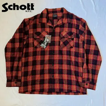 [ 미사용품 ] SCHOTT BROS 샷 오픈 카라 플란넬 셔츠 L