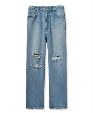 Mila Owen 데미지 가공 루즈 스트레이트 데님 팬츠 옅은 Blue