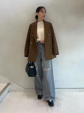 Mila Owen 데미지 가공 루즈 스트레이트 데님 팬츠 옅은 Blue