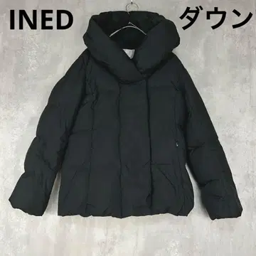 INED 이네드 다운 페더 아우터 블랙 숄카라 미들 기장 겨울