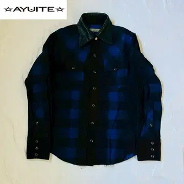 AYUITE 아유이테 옷깃 가죽 체크 블랙 블루 웨스턴 셔츠