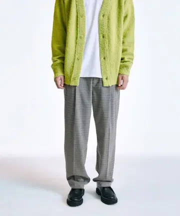 쉽스 와이드 테이퍼드 슬랙스 택없는 새상품 체크 무늬