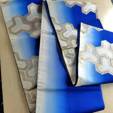 기모노 오비 블루 골드