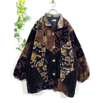 롱 패치워크 벨로아 퀼팅 자켓 빈티지