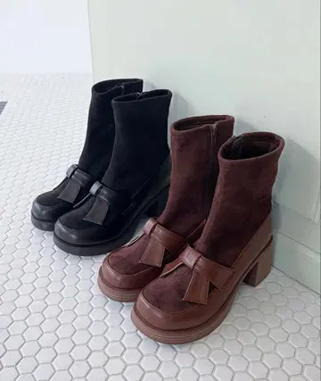 미사용 새상품 MAJESTIC LEGON L 리본 로퍼 콤비 부츠