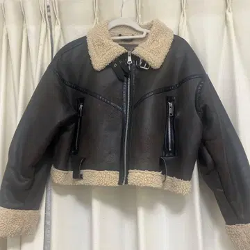 ZARA 여성용 다크 브라운 무스탕 코트 가죽 자켓 M 사이즈