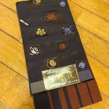 화도 후쿠로 오비 다크 네이비 골드 컬러 자수