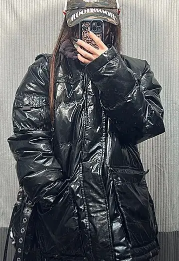 광택 롱 기장 다운 자켓 그런지 y2k K-스타일 헤이세이 시크 스타일