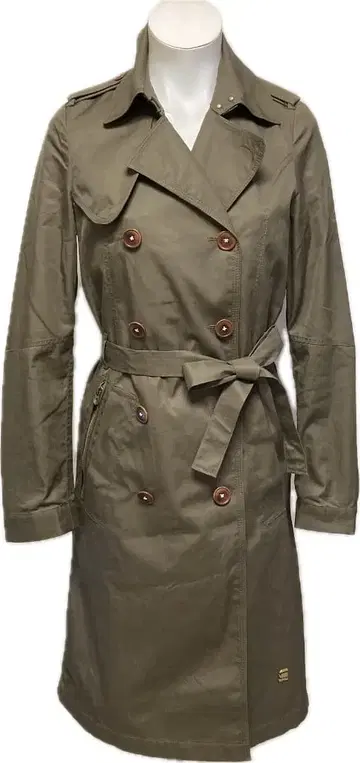 미사용 G-STAR RAW 여성용 트렌치코트 카키 그린 XS 하자 있음