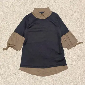 도킹 블라우스 카라 부착 티셔츠 L 여성용 루즈핏 바이컬러