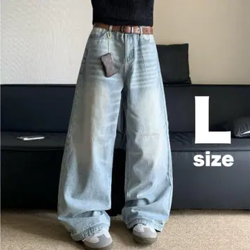 배기 데님 L 90s 와이드 실루엣 데님 청바지 청바지