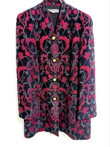 레나운 숄카라 자켓 네이비 마젠타 꽃무늬 L 사이즈
