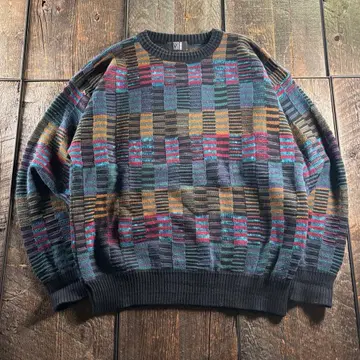 구제 의류 USA제 올 패턴 니트 3D 니트 멀티 컬러 JP:XL 상당