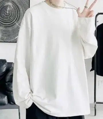 화이트 L 남성용 긴팔 티셔츠