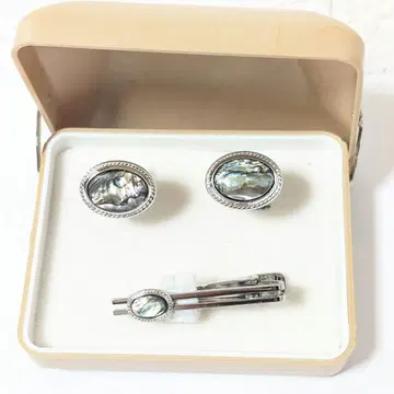 새상품급 넥타이핀 커프스 단추 쉘 검은 나비 조개 빈티지