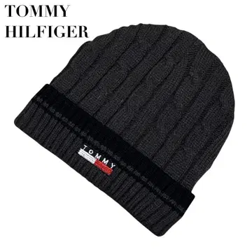 TOMMY HILFIGER 니트 모자 비니 자수 로고 안감 플리스 그레이