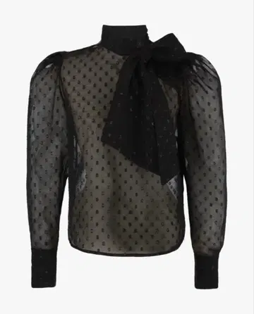 Bibiy. 비비 시어 블라우스 블랙 도트 무늬 긴팔