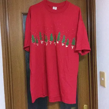 크리스마스 트리 패턴 레드 T셔츠 아메리칸 XL