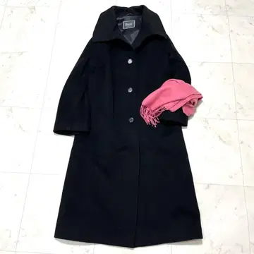 [고급] 허니 캐시미어 100% x 실크 라이닝 롱 코트 블랙 L