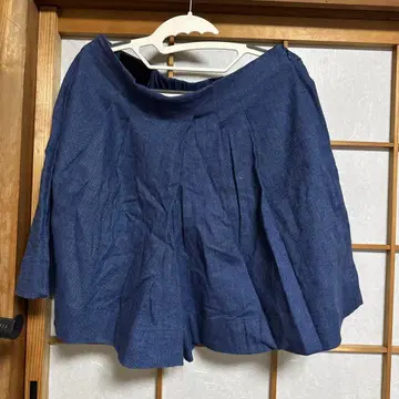 네이비 플레어 스커트 린넨풍 소재