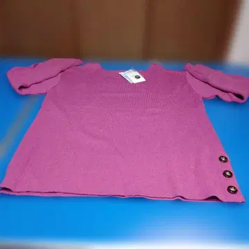 로즈 핑크 긴팔 니트, 옆에 3개 버튼, 여성용 L 사이즈