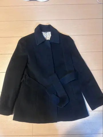 en quete 앙케이트 울 블랙 숏코트 레오파드 무늬