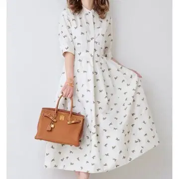 [ 미사용 ] OBLI 홀스 무늬 셔츠 원피스 스트라이프 애니멀 무늬