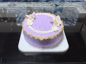보라색 나비 데코레이션 생일 결혼식 웨딩 케이크