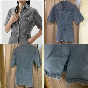 한국 스타일 데님 원피스 그레이