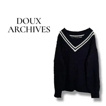 [ 두알시브 ] M V넥 니트 네이비 스트라이프 디테일