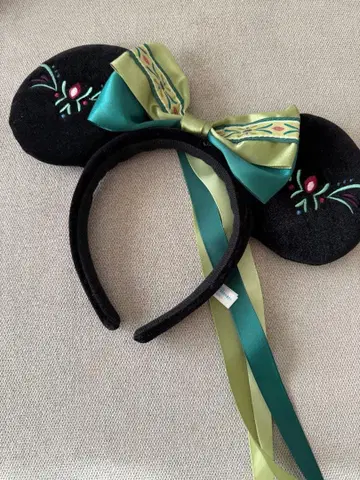 미키 귀 머리띠 블랙과 그린 리본 아나 머리띠
