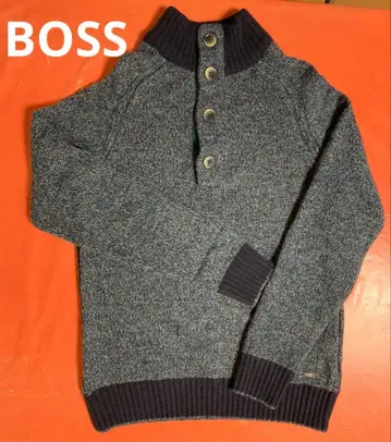 BOSS 하이넥 니트 스웨터 네이비 그레이