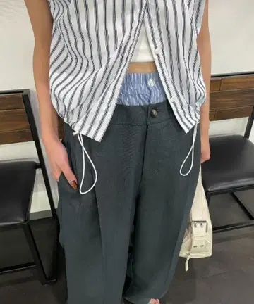 AIC. 더블 허리 슬랙스 루즈 팬츠 차콜 그레이