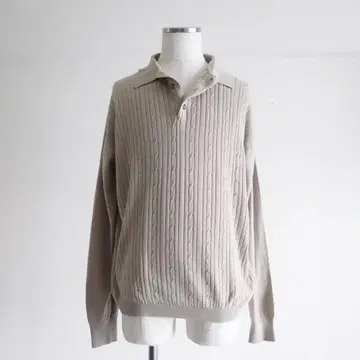 1990s Louis Roth 실크 캐시미어 니트 피케 셔츠 베이지