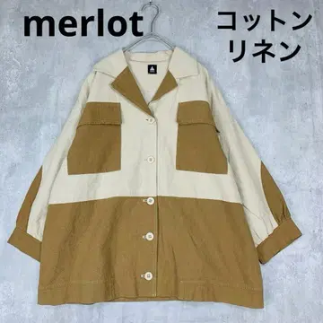 새상품급 merlot 면린넨 셔츠 자켓 베이지 브라운 배색 봄/가을/겨울