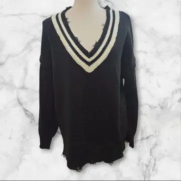 WEGO 빅 데미지 V넥 니트 한국 한국 패션 F 블랙