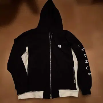 CRONOS 풀 집업 후드티 블랙/화이트