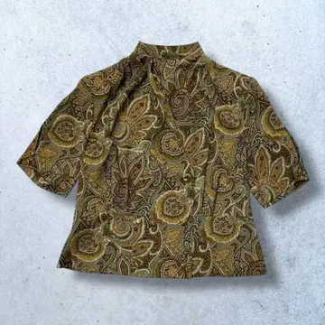 반팔 하이넥 셔츠 페이즐리 무늬 올 패턴 레트로 구제 의류 에스닉