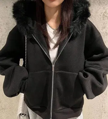 퍼 후드티 블랙 S 사이즈