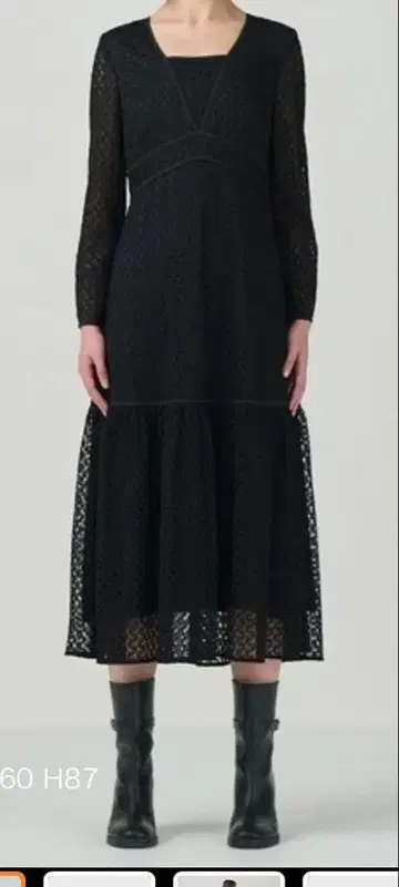 GRACE CONTINENTAL 블랙 레이스 맥시 원피스