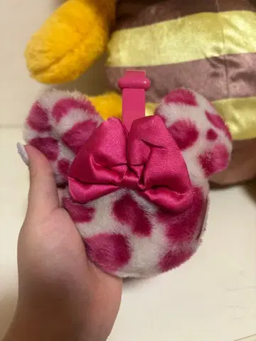 미키 모양 핑크 레오파드 무늬 귀도리 [레어템]